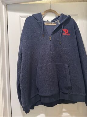 Dayton Navy Sherpa Half-Zip Hoodie with Red Logo